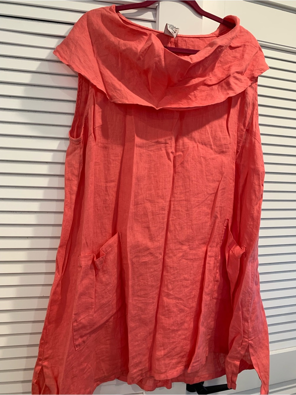EUC Match Point Lagenlook tunic 100% linen artsy shawl collar size Large resort